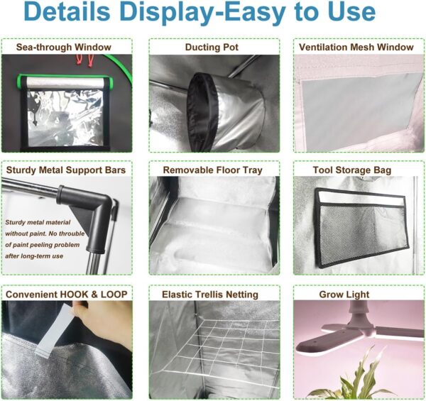 Grow Tent Kit Complete System High Reflective Mylar Indoor Grow Tent Hydroponics Growing Tent with Full Spectrum LED Grow Light Observation Window, Ventilation Fan,Carbon Filter (32" x32" x 63") - Image 5