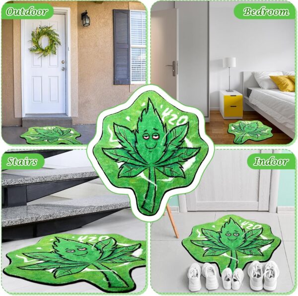 Weed Bath Rug for Bathroom, 420 Weed Party Decorations, 36x34 Inch Green Marijuana Leaf Shaped Decorative Bathroom Rug Non-Slip Plush Absorbent Doormat for Room Decor - Image 5