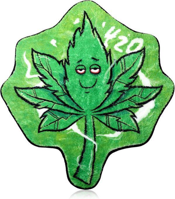 Weed Bath Rug for Bathroom, 420 Weed Party Decorations, 36x34 Inch Green Marijuana Leaf Shaped Decorative Bathroom Rug Non-Slip Plush Absorbent Doormat for Room Decor - Image 6