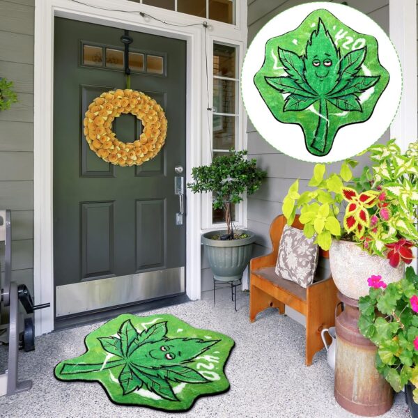 Weed Bath Rug for Bathroom, 420 Weed Party Decorations, 36x34 Inch Green Marijuana Leaf Shaped Decorative Bathroom Rug Non-Slip Plush Absorbent Doormat for Room Decor - Image 7