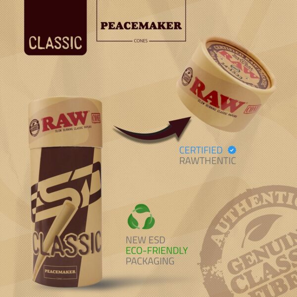 RAW Peacemaker Cones Classic | 54 Pack | Larger than King Size - All Natural Vegan Friendly and Pre Rolled for Convenience - Image 3
