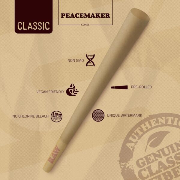 RAW Peacemaker Cones Classic | 54 Pack | Larger than King Size - All Natural Vegan Friendly and Pre Rolled for Convenience - Image 4