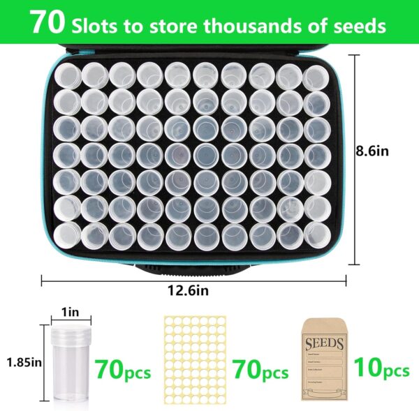 70 Slots Seed Organizer Storage Box with 10PCS Seed Envelopes, Premium Seed Containers for Various Sizes Vegetable and Flower Garden Seeds, Gardening Seed Keeper Set with Useful Accessories (Blue) - Image 2