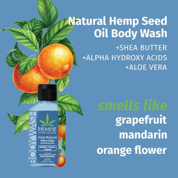 Hempz NEW Mini Body Wash, Triple Moisture Fresh Citrus, Travel Size Shower Gel, 2.25 oz. - Image 3