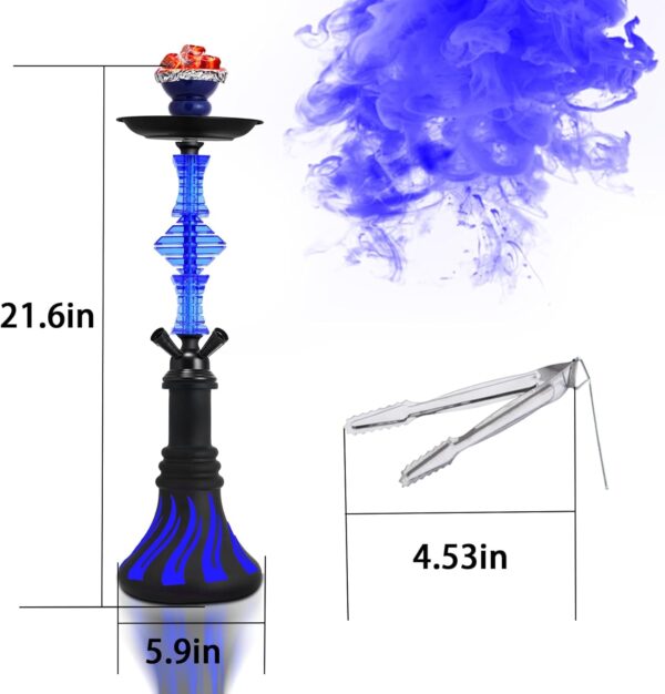 21" 4-Hose Shisha Hookah Set with 20 Mouth Tips, 20 Hookah Charcoal, 50 Foil & Accessories - Portable Stainless Steel Water Pipe for Home/Party Use, Easy Clean & Durable Design (A-Blue) - Image 3
