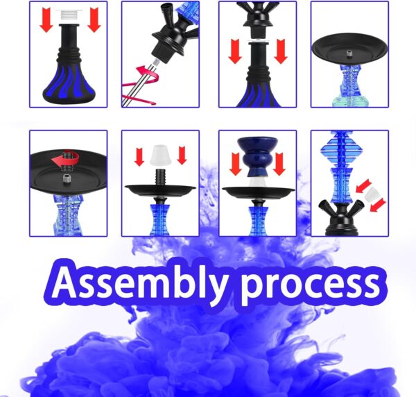 21" 4-Hose Shisha Hookah Set with 20 Mouth Tips, 20 Hookah Charcoal, 50 Foil & Accessories - Portable Stainless Steel Water Pipe for Home/Party Use, Easy Clean & Durable Design (A-Blue) - Image 4