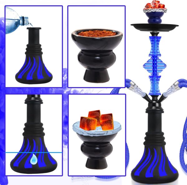 21" 4-Hose Shisha Hookah Set with 20 Mouth Tips, 20 Hookah Charcoal, 50 Foil & Accessories - Portable Stainless Steel Water Pipe for Home/Party Use, Easy Clean & Durable Design (A-Blue) - Image 5