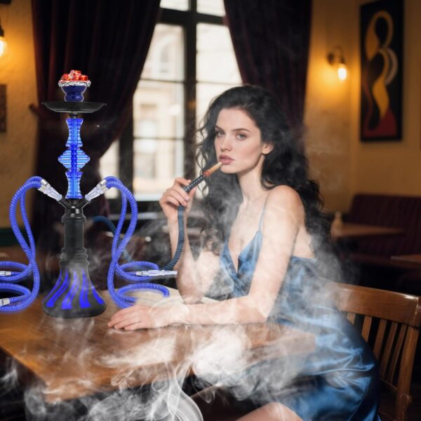 21" 4-Hose Shisha Hookah Set with 20 Mouth Tips, 20 Hookah Charcoal, 50 Foil & Accessories - Portable Stainless Steel Water Pipe for Home/Party Use, Easy Clean & Durable Design (A-Blue) - Image 7