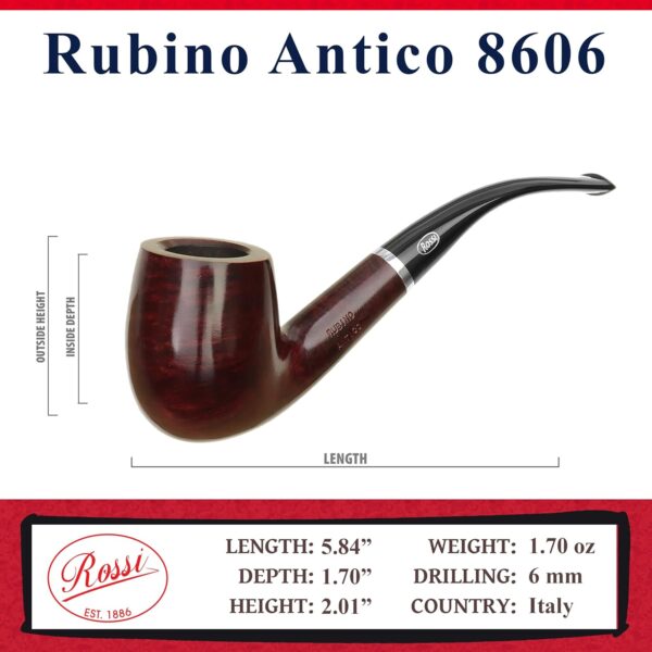 Rossi Rubino Antico Handmade Briar Pipe by Savinelli - Deep Red Hand Brushed Stain With Polished Finish & Rich Wood Grain, 6mm (8606) - Image 2
