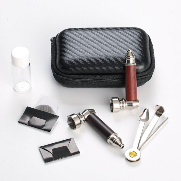 2PCS Tobacco Pipe Set – Wooden Classic Texture Smoking Pipes in Red and Black with Smooth Handle Finish – Includes Pouch for Everyday Use and Gifting - Image 2