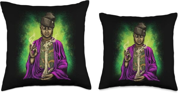 Buddha Bong Smoking | Marijuana Cannabis Weed | Stoner Throw Pillow - Image 3