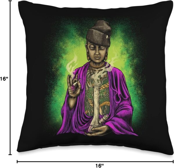 Buddha Bong Smoking | Marijuana Cannabis Weed | Stoner Throw Pillow - Image 4