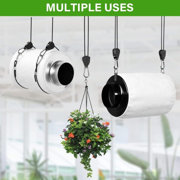 iPower GLROPEX6-A Horticulture 1/8 Inch 8-Feet Long Adjustable Heavy Duty Rope Clip Hanger 6-Pair, Reinforced Metal Internal Gears,150lbs Capacity, 6 Pairs, black - Image 6
