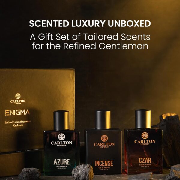 Enigma Perfume Gift Set For Men - Set of 3 Premium Long Lasting EDP | Spicy Woody & Citrusy Luxury Fragrances | Azure, Incense & Czar Perfumes 50ml Each - Image 3