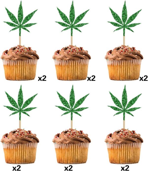 12 pcs Leaf Cupcake Toppers - Have a Dope Birthday Cake Topper- Cake Decorations for Men Women Marijuana Them 420 Birthday Party Supplies Green - Image 3