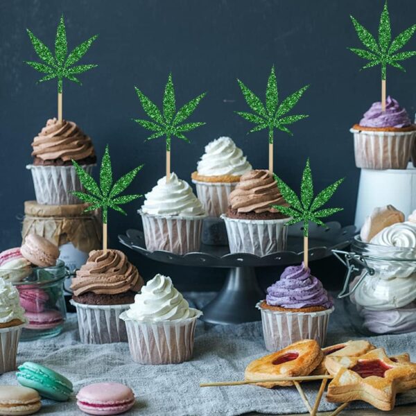12 pcs Leaf Cupcake Toppers - Have a Dope Birthday Cake Topper- Cake Decorations for Men Women Marijuana Them 420 Birthday Party Supplies Green - Image 4