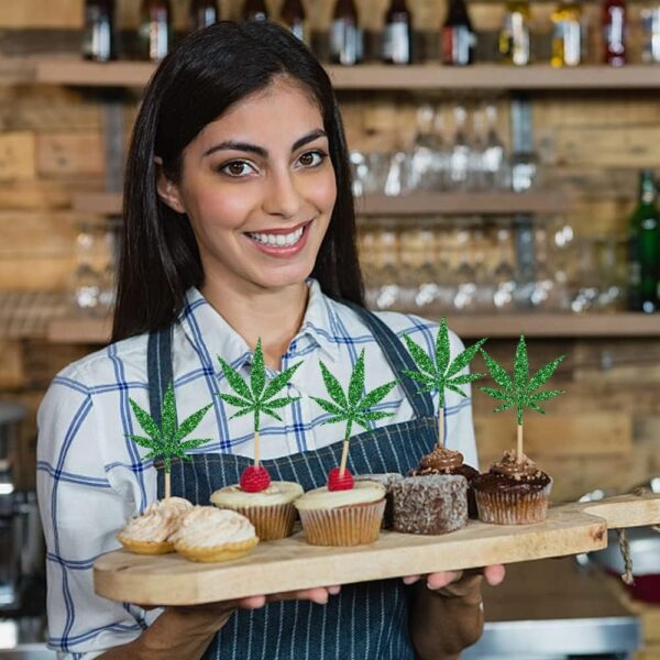 12 pcs Leaf Cupcake Toppers - Have a Dope Birthday Cake Topper- Cake Decorations for Men Women Marijuana Them 420 Birthday Party Supplies Green - Image 5