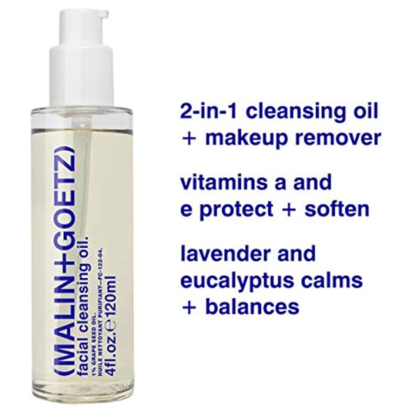 Malin + Goetz Facial Cleansing Oil, 4 Fl. Oz. - 2-in-1 Makeup Remover & Face Cleanser, Facial Skin Care Products, All Skin Types, Vegan & Cruelty-Free - Image 2