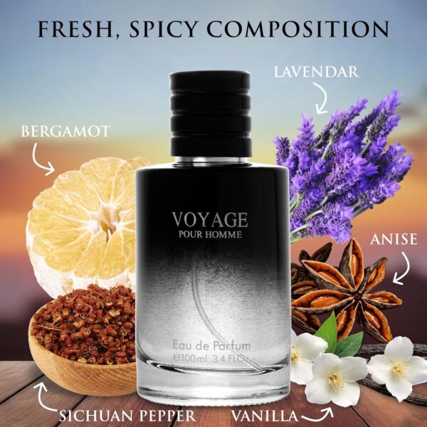Voyage for Men Eau De Parfum - Sophisticated Male Fragrance Composition of bergamot, Pepper, Lavender, Star Anise & Nutmeg - Base of Peppery & Vanilla - Go-To Daily Scent - Elegant 100ml Bottle - Image 2