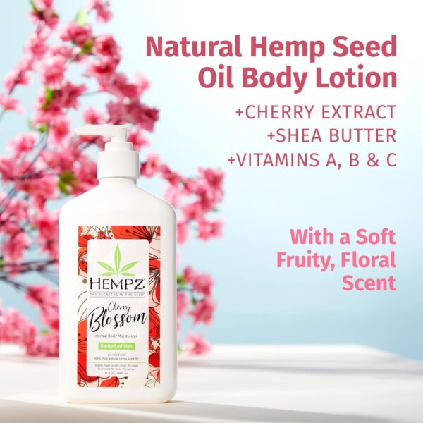 Hempz Body Lotion - Cherry Blossom Limited Edition Daily Moisturizing Cream, Shea Butter, Aloe, Cherry Extract Hand and Body Moisturizer - Skin Care Products, Hemp Seed Oil - 17 Fl Oz - Image 3