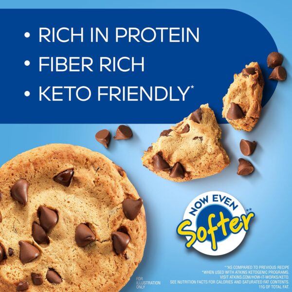 Atkins Chocolate Chip Protein Cookie, Protein Dessert, Rich in Fiber, 3g Net Carb, 1g Sugar, Keto Friendly, 4 Count - Image 3