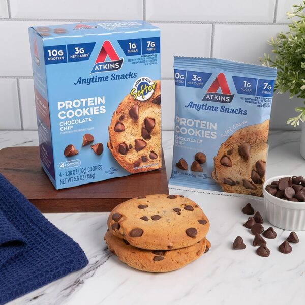 Atkins Chocolate Chip Protein Cookie, Protein Dessert, Rich in Fiber, 3g Net Carb, 1g Sugar, Keto Friendly, 4 Count - Image 4