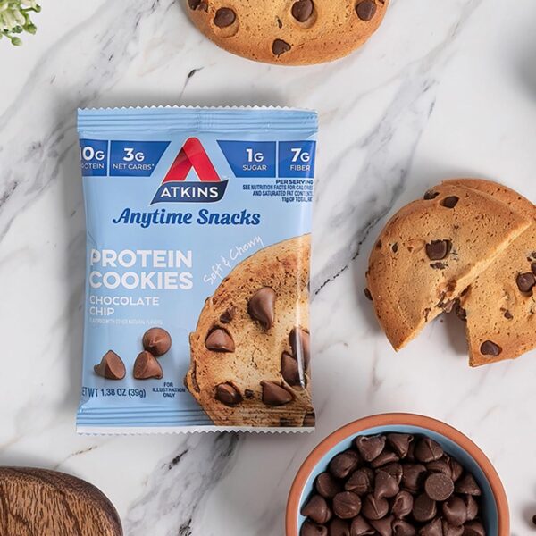 Atkins Chocolate Chip Protein Cookie, Protein Dessert, Rich in Fiber, 3g Net Carb, 1g Sugar, Keto Friendly, 4 Count - Image 5