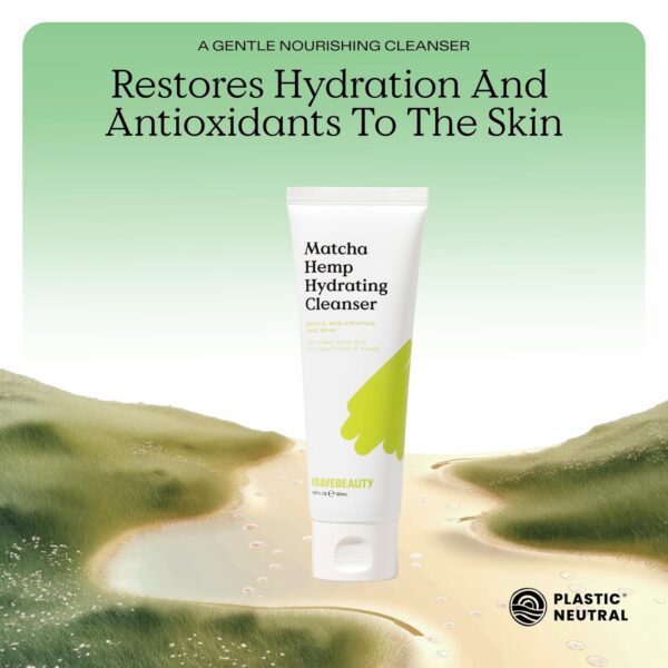 KraveBeauty Matcha Hemp Hydrating Cleanser - Daily Gentle Non-Stripping Face Wash Enriched with Matcha and Hemp Seed Oil, for All Skin Types, Vegan and Cruelty Free, 4.05 fl oz - Image 3