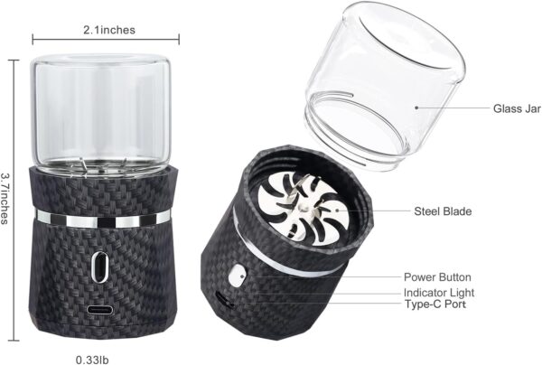 Unique Electric Herb Grinder, Small Spice Grinder Electric herb Grinders Mini Size 2x3.5inches with 2pcs 1.7oz/50ml Glass Jar Herb Jar Portable Grinders Rechargeable Automatic herb Grinder - Image 4