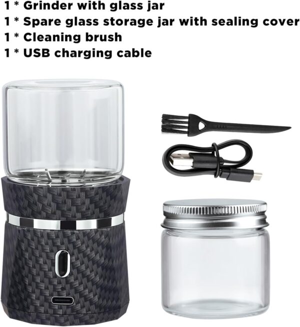 Unique Electric Herb Grinder, Small Spice Grinder Electric herb Grinders Mini Size 2x3.5inches with 2pcs 1.7oz/50ml Glass Jar Herb Jar Portable Grinders Rechargeable Automatic herb Grinder - Image 7