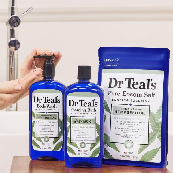 Dr Teal's Foaming Bath with Pure Epsom Salt, Cannabis Sativa Hemp Seed Oil, 34 fl oz (Pack of 4) - Image 6