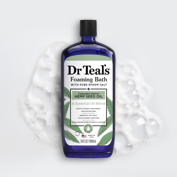 Dr Teal's Foaming Bath with Pure Epsom Salt, Cannabis Sativa Hemp Seed Oil, 34 fl oz (Pack of 4) - Image 7