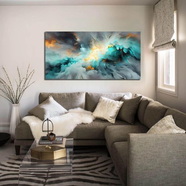 LAOTOART Abstract Art Canvas - Modern Art Wall Decor - Teal Room Decor for Teens Size 24" x 48" - Image 2
