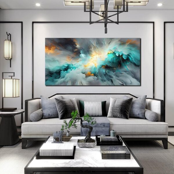 LAOTOART Abstract Art Canvas - Modern Art Wall Decor - Teal Room Decor for Teens Size 24" x 48" - Image 3