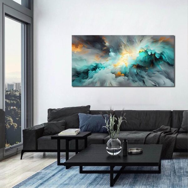 LAOTOART Abstract Art Canvas - Modern Art Wall Decor - Teal Room Decor for Teens Size 24" x 48" - Image 4