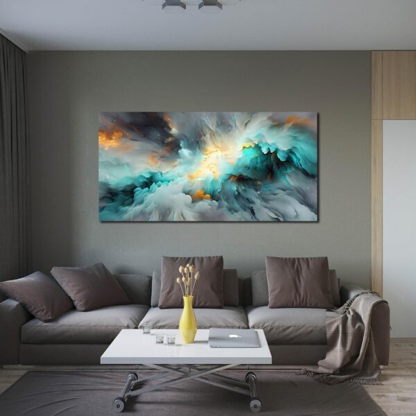 LAOTOART Abstract Art Canvas - Modern Art Wall Decor - Teal Room Decor for Teens Size 24" x 48" - Image 6