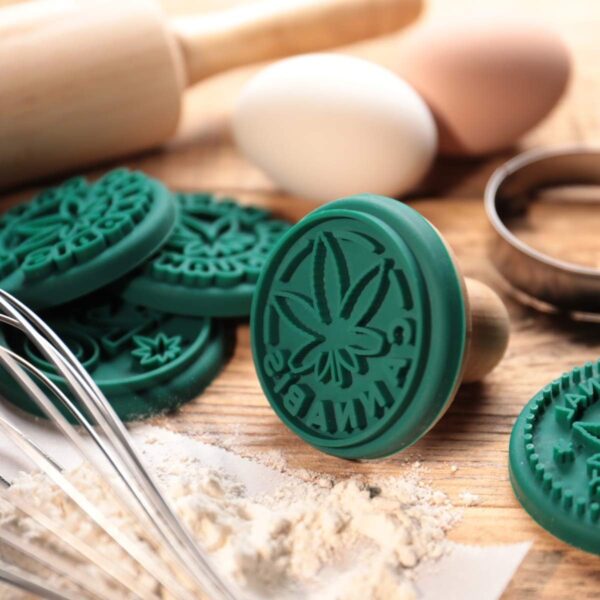 PJ BOLD Marijuana Silicone Cookie Stamps, Stainless Steel Cookie Cutter, Wood Handle, Party Novelty Gift, 6 Stamp Set - Image 2