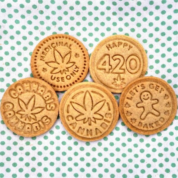PJ BOLD Marijuana Silicone Cookie Stamps, Stainless Steel Cookie Cutter, Wood Handle, Party Novelty Gift, 6 Stamp Set - Image 3