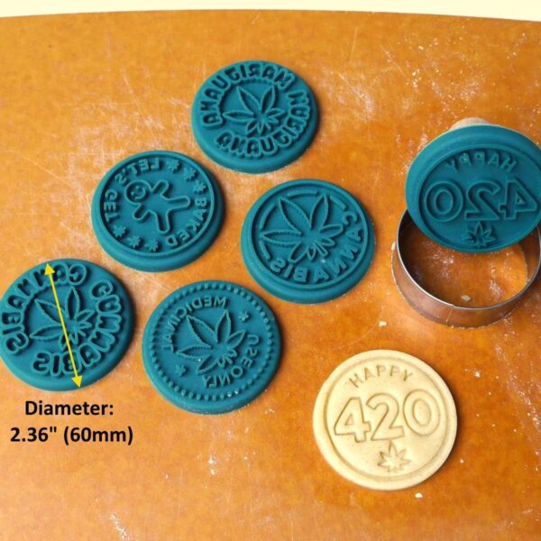 PJ BOLD Marijuana Silicone Cookie Stamps, Stainless Steel Cookie Cutter, Wood Handle, Party Novelty Gift, 6 Stamp Set - Image 5