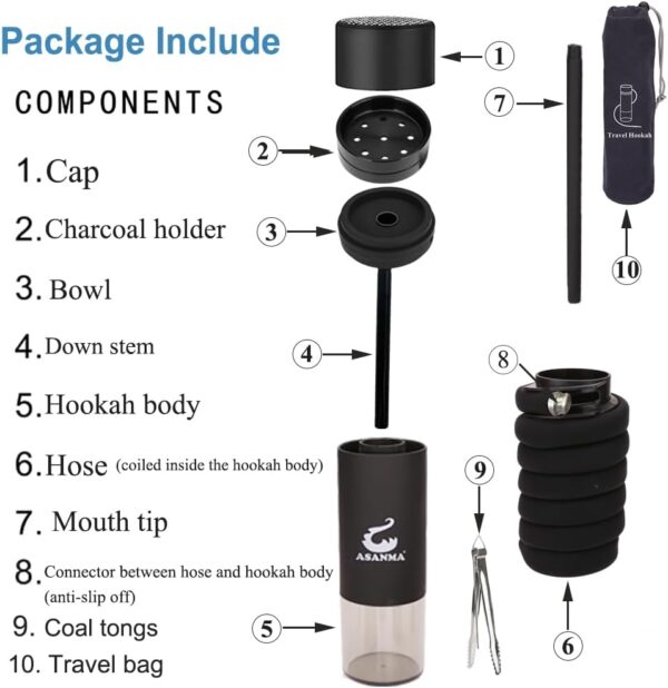 ASANMA Car Hookah, Portable Hookah Set Travel Hookah Small Hookahs Mini Hookah Shisha for Car Outdoor Travel Shisha Sheesha Narguiles Smoking - Image 2