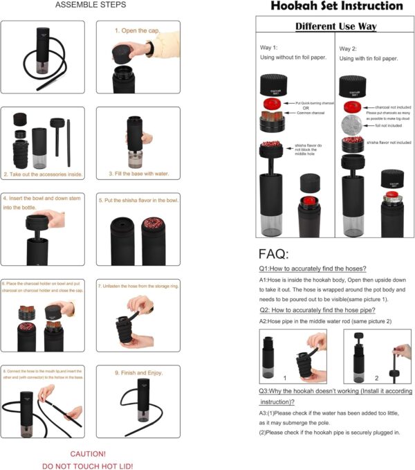 ASANMA Car Hookah, Portable Hookah Set Travel Hookah Small Hookahs Mini Hookah Shisha for Car Outdoor Travel Shisha Sheesha Narguiles Smoking - Image 6