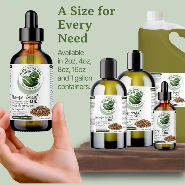 Bella Terra Oils - Hemp Seed Oil 4 oz - Cold-Pressed & Nutrient-Rich, Infused with Phytosterols, Potassium & Calcium for Skin & Hair Care - Image 9