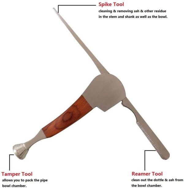 3 in 1 Stainless Steel and Rosewood Tobacco/Smoking Pipe Scraper Nozzle Cleaner Tamper Tool Set - Image 2