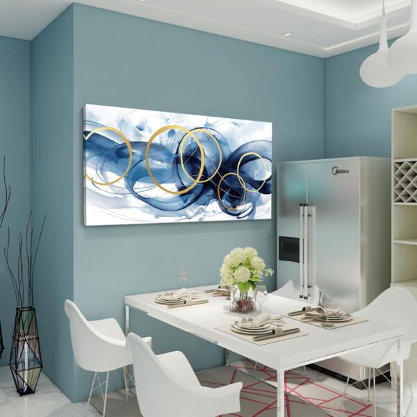 HKDGOKA Wall Art Living Room - Large Abstract Gold Blue Gradient Paintings Wall Canvas Artwork Modern Office Bedroom Pictures for Kitchen Bathroom Wall Decor 20x40 In - Image 3