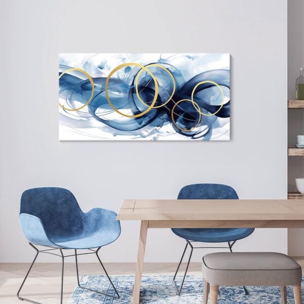 HKDGOKA Wall Art Living Room - Large Abstract Gold Blue Gradient Paintings Wall Canvas Artwork Modern Office Bedroom Pictures for Kitchen Bathroom Wall Decor 20x40 In - Image 4