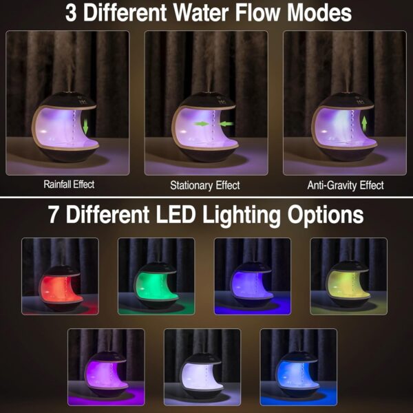 Anti Gravity Humidifier for Bedroom, Home, Office Desk, Plants, Indoor Use, 7 Color Light Options, Ultrasonic Cool Mist, Small Air Humidifier, Water Drop Effect - Image 3