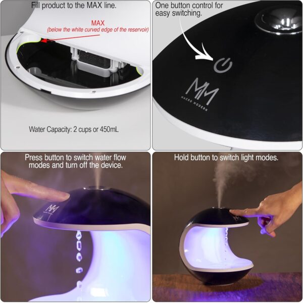Anti Gravity Humidifier for Bedroom, Home, Office Desk, Plants, Indoor Use, 7 Color Light Options, Ultrasonic Cool Mist, Small Air Humidifier, Water Drop Effect - Image 4