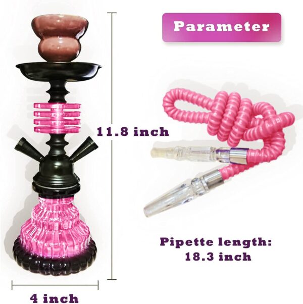 Hookah Set with 2 Hose 11" Premium Portable Mini Hookah Complete Set Hookah Glass Vase with 50 Disposable Tips, 50 Pre-Punched Aluminum Foil Coal Tong (Pink hookah set with accessories) - Image 4