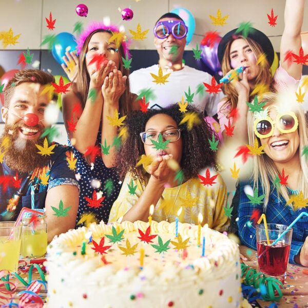 Capoda 300 Pcs Weed Leaves Confetti Weed Decor Marijuana Green Yellow Red Glitter Weed Leaf Pot Leaves Cannabis Paper Confetti Table Decoration for Adult 420 Birthday Party Decoration Supplies - Image 5