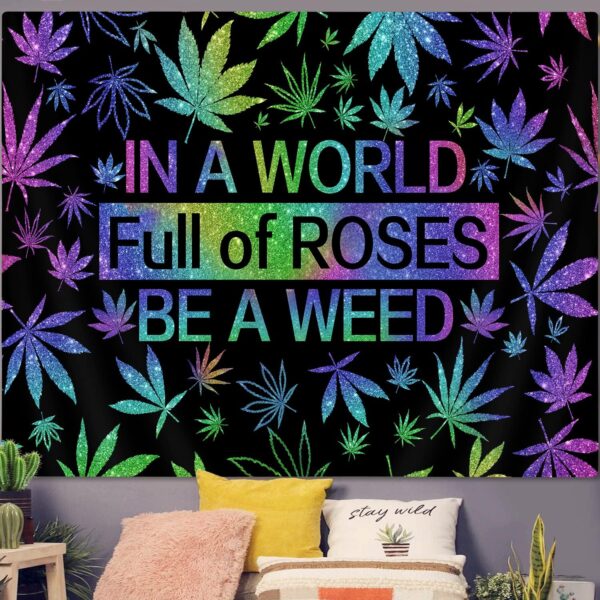 GOAOK Trippy Weed Tapestry, Cool Psychedelic Cannabis Leaf and Funny Quotes for Men's Bedroom and Living Room, 60"x40" - Image 3